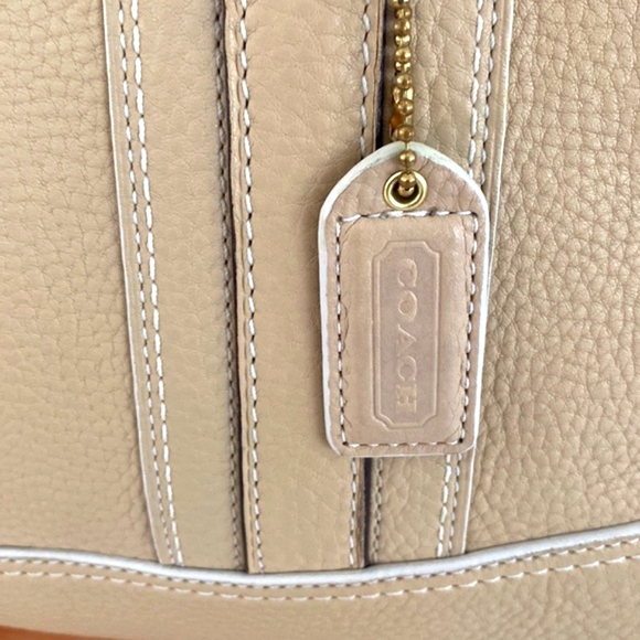 COACH 10526 Satchel Pepled Shoulder Bag Hand Bag Leather Beige - Picture 3 of 16
